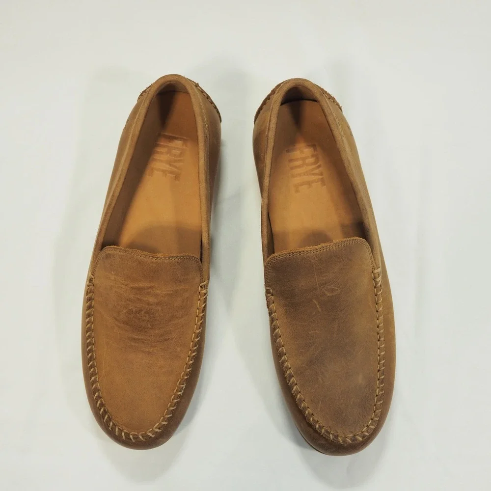 Frye Lewis Venetian 2.0 Mens 8.5 Tan Leather Driving Loafer Whipstitch Moc Toe